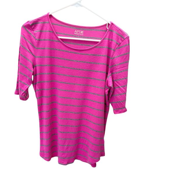 Apt 9 Essentials Women Shirt Pink Size Large Crewneck Fitted Short Sleeves - Picture 2 of 4